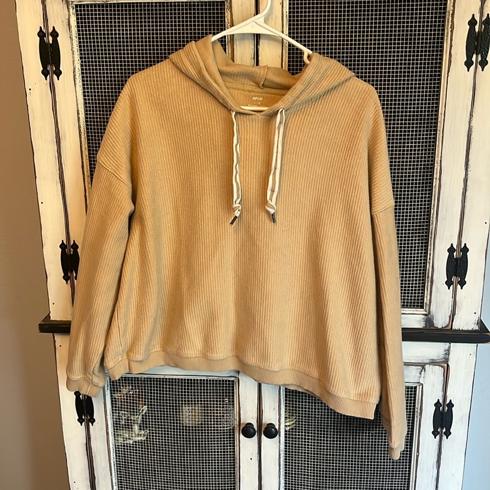 Aerie Ribbed Cropped Drawstring Sweatshirt Hoodie